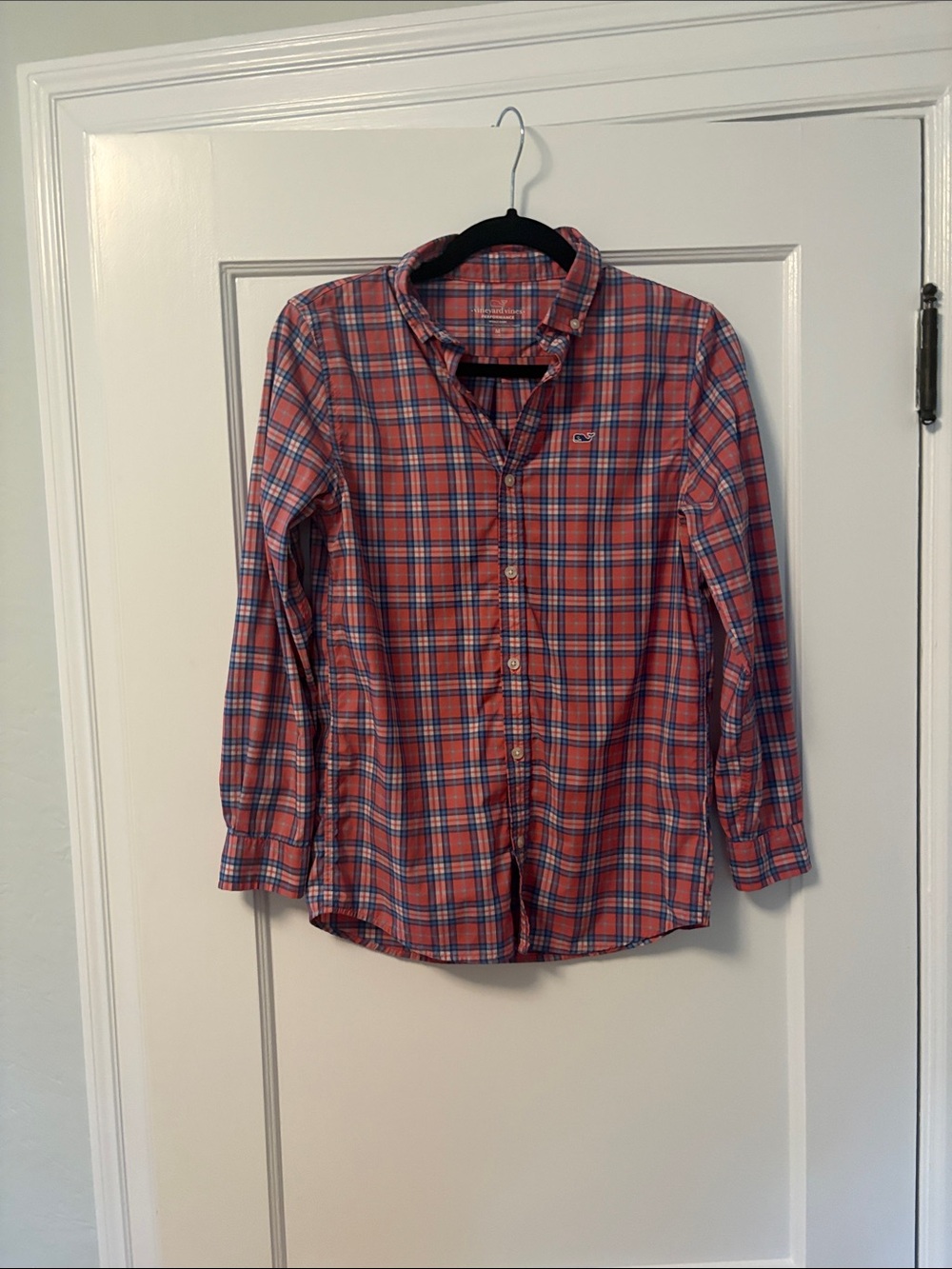 Vineyard Vines Boys Red and Blue Plaid Performance Shirt